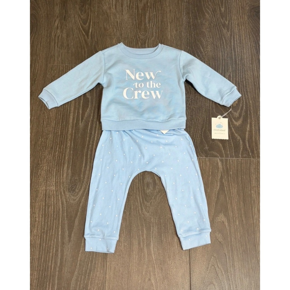 Cloud Island Baby Boys New to the Crew Blue Sweatshirt and Star Pants Set 18M